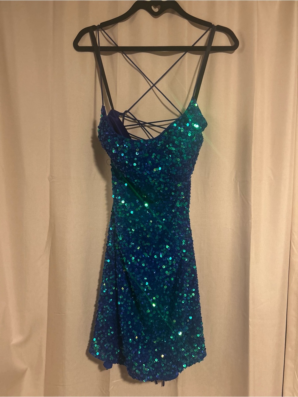 Sequined Strappy Mini Dress in Teal